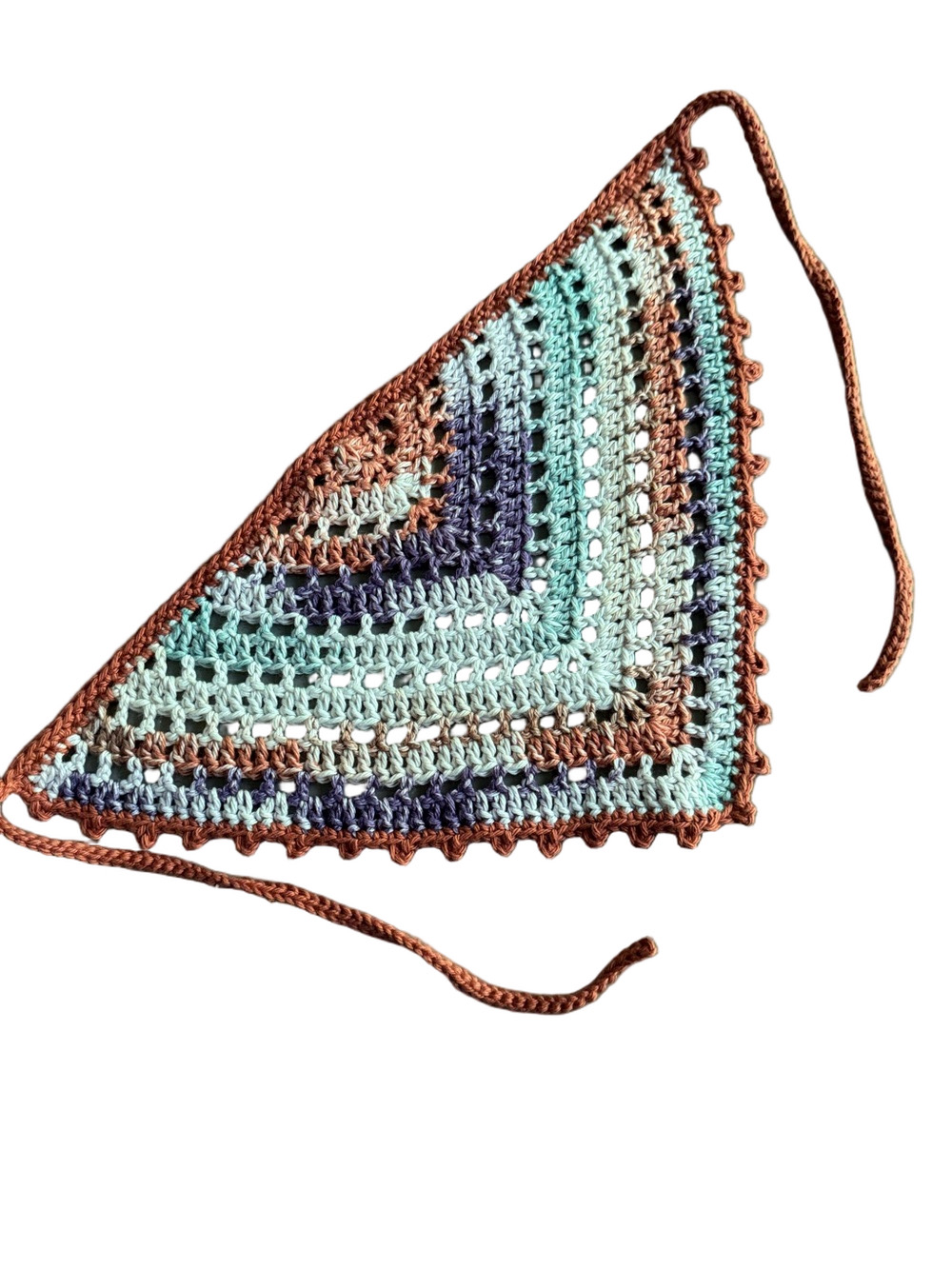 Crochet Bandana Scarf in Rust, Turquoise & Lavender - 100% Cotton